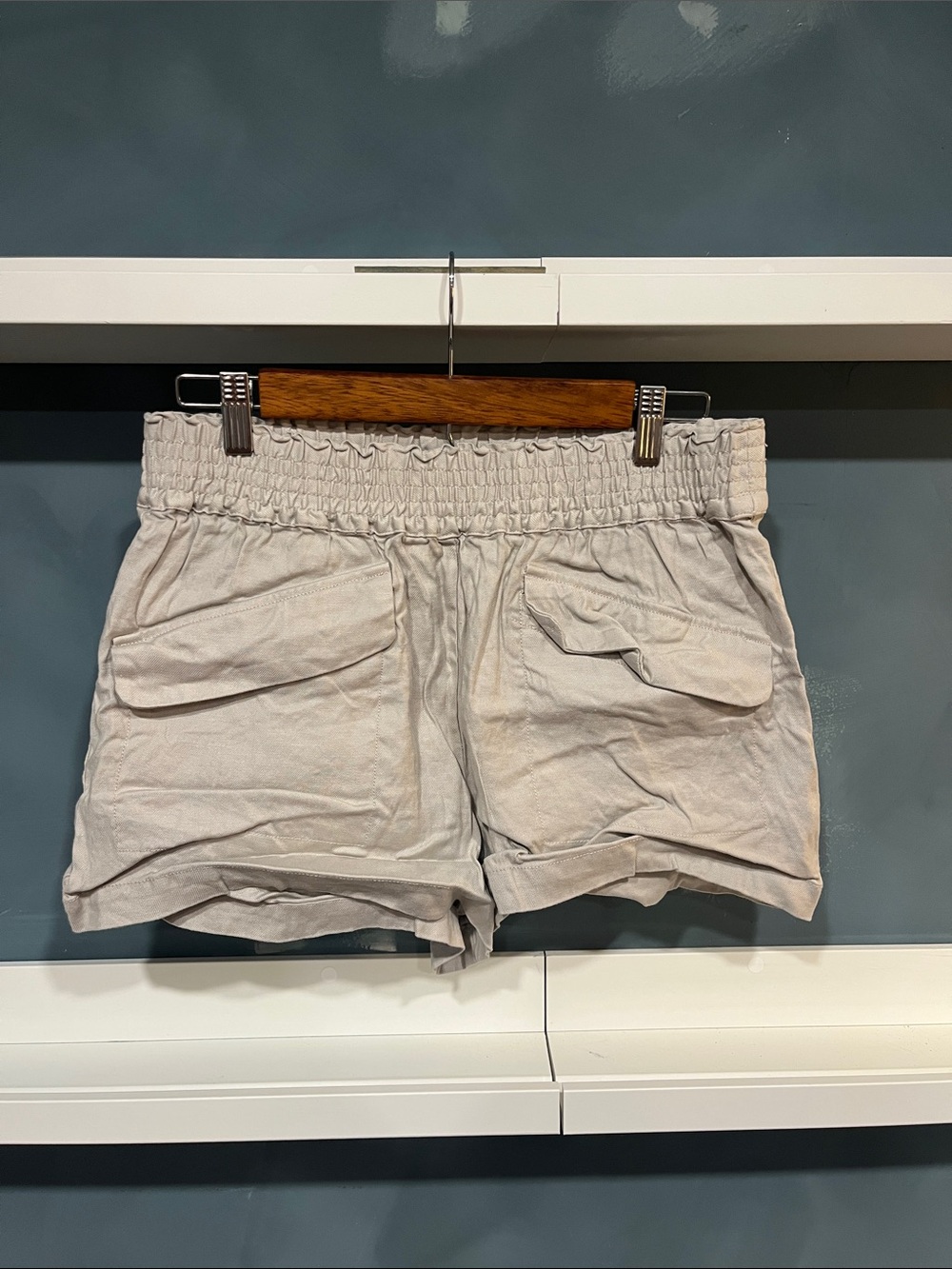 Maeve Smocked-Waist Utility Shorts - Cream